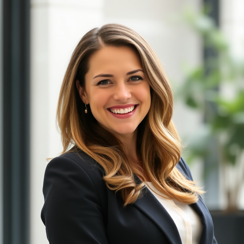 Sarah Weber - Professionelle Finanzberaterin mit über 12 Jahren Erfahrung in Unternehmensfinanzierung, trägt Business-Anzug und lächelt vertrauensvoll