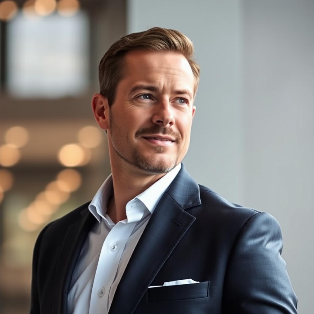 Marcus Hoffmann - Erfahrener Kreditexperte und Teamleiter mit 15 Jahren Branchenerfahrung, professioneller Geschäftsmann in elegantem Anzug